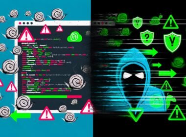 Geteiltes Digitalbild mit einer chaotischen WordPress-Ansicht voller Probleme auf der linken und einer leistungsfähigen statischen Website mit Sicherheits- und Geschwindigkeits-Symbolen auf der rechten Seite.