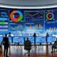 Modernes Digital-Marketing-Büro 2025 mit Curved-Monitoren, Echtzeit-Dashboards und vernetzten KPIs, Marketing-Entscheider im Vordergrund, gelüfteter Nebel im Hintergrund als Symbol für Datenklarheit.