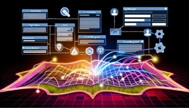 Dynamische Grafik eines digitalen Netzwerks mit Data- und Event-Layer, Consent-Management-Banner und Tag-Manager-Oberfläche in moderner Webumgebung.
