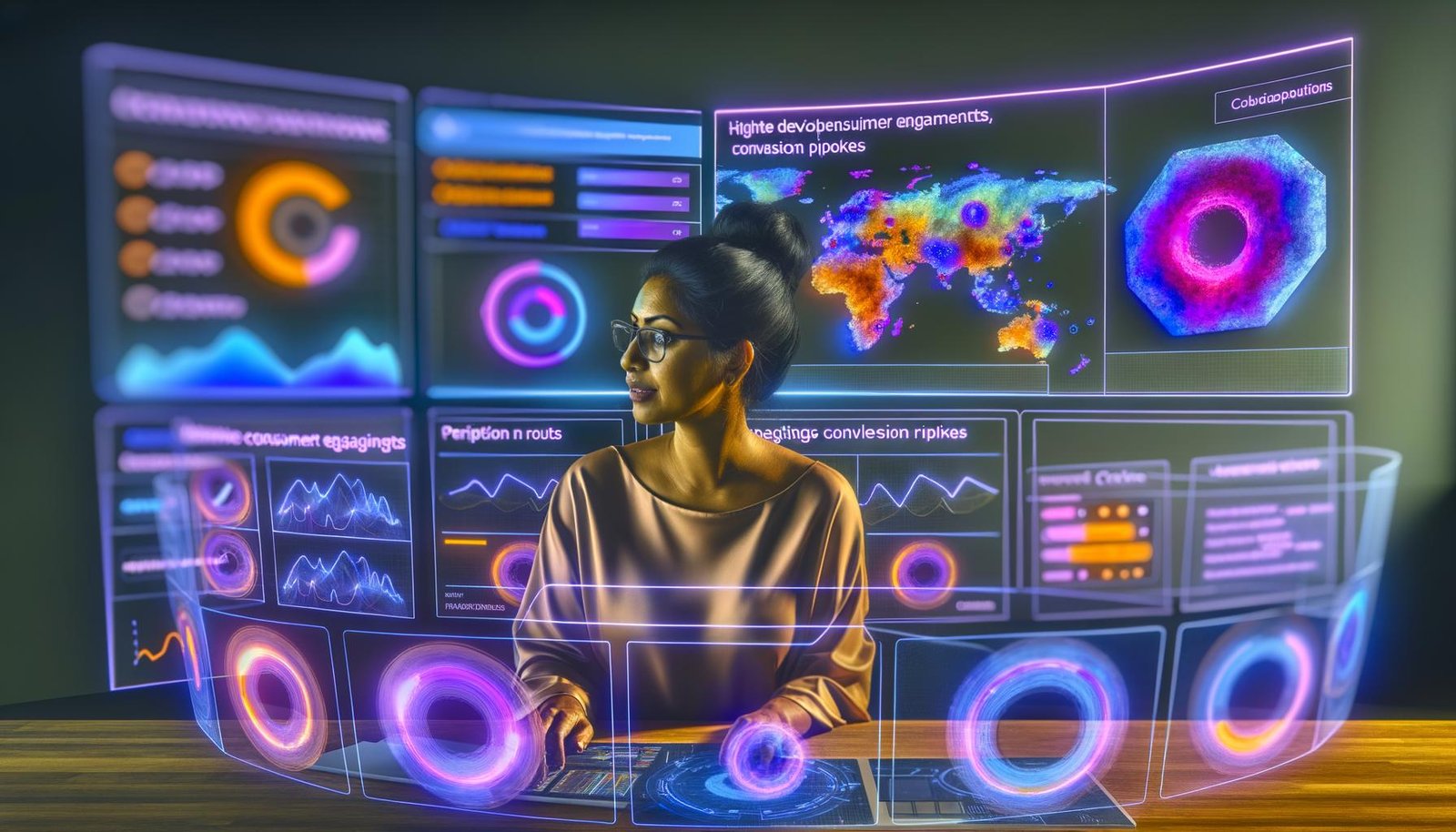 Marketer analysiert Benutzerinteraktionen in einem fortschrittlichen Website-Kontrollzentrum mit Daten-Dashboards, Heatmaps und Datenschutz-Overlays im Jahr 2025