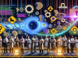 Illustration von Kreativen verschiedener Herkunft vor einem komplexen Netz aus Datenleitungen, Code, Dashboards und Analytics-Icons mit Hinweisen auf Datenschutz und digitale Herausforderungen.