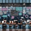Modernes Büro mit einem Content-Team, mehreren Monitoren und integrierten Creator-Tools für Automatisierung und Workflow-Optimierung.