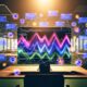 Analytics-Dashboard mit bunten Session-Grafiken, umgeben von Symbolen für Cookies, Tracking und technischen Warnhinweisen im dunklen Büroraum