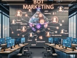 Digitaler Workspace mit Marketer, bunten Dashboards, Influencer-Profilen, Automatisierungen und Tools für effektives Kampagnenmanagement