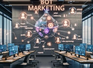 Digitaler Workspace mit Marketer, bunten Dashboards, Influencer-Profilen, Automatisierungen und Tools für effektives Kampagnenmanagement