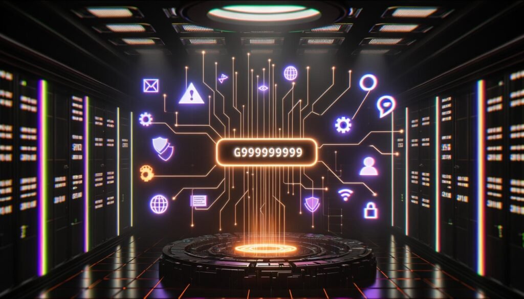Digitales Maschinenraum-Szenario mit schwebender Session-ID, umgeben von Datenströmen, Tracking-Symbolen, Browser-Logos und Datenschutz-Hinweisen.