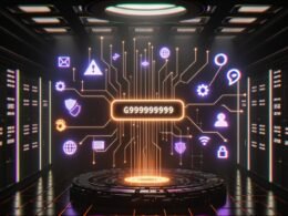 Digitales Maschinenraum-Szenario mit schwebender Session-ID, umgeben von Datenströmen, Tracking-Symbolen, Browser-Logos und Datenschutz-Hinweisen.