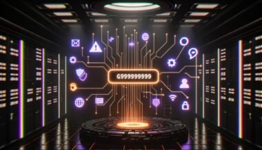 Digitales Maschinenraum-Szenario mit schwebender Session-ID, umgeben von Datenströmen, Tracking-Symbolen, Browser-Logos und Datenschutz-Hinweisen.