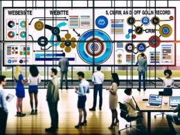 Dynamische Büroszene mit Marketern, die an digitalen Whiteboards und Monitoren arbeiten, auf denen komplexe Marketingdaten zu einem zentralen Kundenprofil zusammengeführt werden.