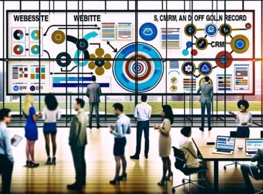 Dynamische Büroszene mit Marketern, die an digitalen Whiteboards und Monitoren arbeiten, auf denen komplexe Marketingdaten zu einem zentralen Kundenprofil zusammengeführt werden.