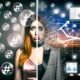 Zweiteiliges Bild mit erschöpfter Social-Media-Managerin und digitalen Marketing-Dashboards, dazwischen ein halb glitzerndes, halb pixeliges Influencer-Selfie.