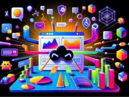 Technisch gestaltetes Dashboard mit Diagrammen, Heatmaps und Event-Tracking-Linien, umgeben von Analytics-Events, Consent-Schildern, Adblocker-Logos, Bots und Datenserver-Icons im Neon-Cyberpunk-Stil.