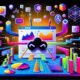 Technisch gestaltetes Dashboard mit Diagrammen, Heatmaps und Event-Tracking-Linien, umgeben von Analytics-Events, Consent-Schildern, Adblocker-Logos, Bots und Datenserver-Icons im Neon-Cyberpunk-Stil.