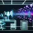 Modernes Podcast-Studio, das klassische Audiotechnik mit Web3-Elementen wie Blockchain, NFTs und Wallets verbindet. Im Hintergrund leuchtende Server-Racks und Protokollbücher, im Vordergrund ein programmierender Mensch an einem Schreibtisch zwischen Podcast- und Krypto-Hardware.