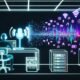 Modernes Podcast-Studio, das klassische Audiotechnik mit Web3-Elementen wie Blockchain, NFTs und Wallets verbindet. Im Hintergrund leuchtende Server-Racks und Protokollbücher, im Vordergrund ein programmierender Mensch an einem Schreibtisch zwischen Podcast- und Krypto-Hardware.