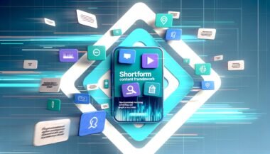 Titelbild mit einem Smartphone, Social-Media-Apps auf dem Display, schwebende Cards mit Video-Thumbnails und Infografiken, dazu moderne digitale Farben und dynamische Designelemente.