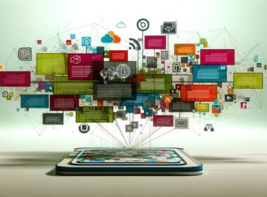 Dynamische Collage moderner Shortform-Inhalte mit Reels, Microblogs, Infografiken und FAQ-Boxen, verbunden auf einem cleanen, technologischen Interface mit API-, Cloud- und SEO-Icons im Hintergrund.