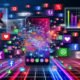 Collage aus Social Media Apps auf Smartphones, KI-Elementen, explodierenden Hashtags und Datenströmen im modernen Magazinlook