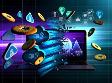 Illustration zeigt zerbrechende Third-Party-Cookies auf einem Laptop, während Symbole für First-Party-Daten, Server-Side-Tracking, Privacy-Analytics und Datenschutz aus dem Hintergrund aufsteigen.