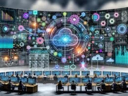 Visualisierung eines digitalen Ökosystems: Marketer und Data Scientists arbeiten an Dashboards, verbunden mit Datenquellen, moderner Cloud-Architektur, automatisierten Marketingprozessen und sicheren Datensystemen – ergänzt durch Retail- und B2B-Szenarien sowie einem Beispiel für gescheiterte Datenstrategie.