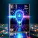 Modernes Titelbild mit Smartphone und geöffneter Clubhouse-App, digitalisierten Schallwellen und KI-Symbolen vor einer vernetzten Stadt bei Nacht in Neon-Blau.