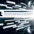 Futuristischer Kommentarbereich mit scheinbar menschlichen, aber automatisierten Beiträgen, leicht variierte Profilbilder und digitale Silhouetten im Hintergrund.