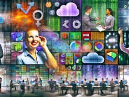 Dynamische Collage mit Geschäftsmenschen im Büro, umgeben von 3D-Datenströmen, Dashboards und Cloud-Symbolen, Motto 'Data Literacy – Schlüssel für smarte Entscheidungen', im Vordergrund moderne BI-Tools, im Hintergrund ein verstaubtes Excel-Sheet.