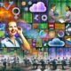 Dynamische Collage mit Geschäftsmenschen im Büro, umgeben von 3D-Datenströmen, Dashboards und Cloud-Symbolen, Motto 'Data Literacy – Schlüssel für smarte Entscheidungen', im Vordergrund moderne BI-Tools, im Hintergrund ein verstaubtes Excel-Sheet.