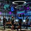 Fachleute diskutieren energisch in einem modernen Büro vor digitalen Datenvisualisierungen, umgeben von Governance-Dokumenten und Checklisten.