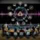 Futuristische Szene: Digitale Audio-Workstation, Blockchain- und NFT-Icons, diverse Kreativschaffende mit holografischen Wallets und Smart Contract Codes, Symbole für Ethereum, Polygon, Solana, IPFS und Arweave.