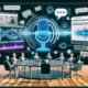Modernes Marketing-Team bei der Arbeit mit Descript Text-to-Speech, API-Dashboards und Podcast-Workflows in einer professionellen, multilingualen Umgebung.