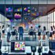 Junges, vielfältiges Marketing-Team analysiert konzentriert digitale Dashboards und Datenströme mit modernen Tools im stylischen Büro, Post-Its an Glaswänden und große Monitore im Einsatz.
