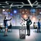 Digital-Marketing-Team analysiert Echtzeitdaten und Analytics-Dashboards in einem futuristischen Büro, während der Wechsel von Intuition zu datengestützten Entscheidungen symbolisiert wird.
