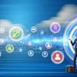 Dynamische Illustration eines Marketing-Teams vor vernetzten, futuristischen Datenströmen und Plattform-Icons, die den Wandel zu einem zentralen Daten-Hub zeigen