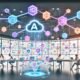 Dynamisches Marketing-Team in einem modernen Büro mit holografischem Bildschirm, diversen AI Prompt Tools und digitalen Whiteboards