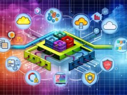 Moderne Grafik eines Datennutzung-Frameworks mit Cloud-, On-Prem-Servern, Datenpipelines, Governance-, Sicherheits- und KI-Elementen, umgeben von leuchtenden Datenströmen.