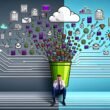 Visualisierung eines gestressten Marketing Managers auf chaotischem Datenhaufen, daneben ein klarer Pfad zum geordneten Datennutzungsmodell mit Automatisierung und Analyse.
