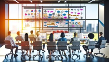 Modernes Online-Marketing-Team analysiert verschiedene Datenquellen auf großen Monitoren mit farbigen Dashboards, sichtbaren Fehlern und Warnsymbole betonen Herausforderungen bei der Datenqualität.
