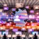 Leuchtende Illustration der digitalen Medienlandschaft Deutschlands mit Social-Media-Streams, Algorithmus-Diagrammen, Content-Creators und Compliance-Elementen.