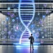 Futuristisches Labor mit Marketer im Mittelpunkt, umgeben von digitalem DNA-Strang und holografischen Datenströmen, unterstreicht die Verbindung von Echtzeitdaten und moderner Marketing-Technologie