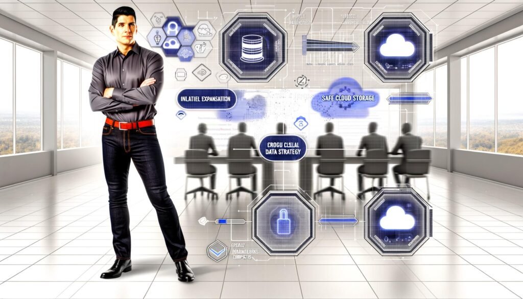 Marketer im Hightech-Büro mit digitalen Analysen, Daten-Pipelines und klar erkennbarem Wettbewerbsvorteil