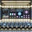 Futuristischer Maschinenraum mit LED-Dashboards, automatisierten Data Pipelines und High-Tech-Arbeitsplätzen, betrieben von einem digitalen Team in moderner, minimalistischer Umgebung.