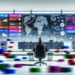 Fokussierte Person vor großem digitalen Board, das farbige, strukturierte Datenflüsse, Tools-Icons und Diagramme zeigt, während unsortierte Datenpakete im Hintergrund in geordnete Abläufe übergehen.