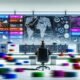 Fokussierte Person vor großem digitalen Board, das farbige, strukturierte Datenflüsse, Tools-Icons und Diagramme zeigt, während unsortierte Datenpakete im Hintergrund in geordnete Abläufe übergehen.