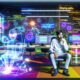 Redakteur mit KI-Assistent vor Bildschirmen voller SEO-Analysen, Diagramme und Entitäten-Grafiken im modernen Büro