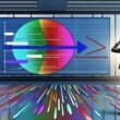 Moderne Online-Marketing-Büroszene mit buntem, halb manipuliertem Chart auf Bildschirm, nachdenkliche Person im Vordergrund, unsichtbare Fallstricke im Hightech-Umfeld.
