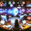 Illustrative Titelseite mit digitalem Content-Management-Cockpit, Dashboards, Content-Team an Laptops, Automatisierungs- und KI-Symbolen sowie modernen Tools. Im Hintergrund ein durchgestrichener Redaktionskalender.