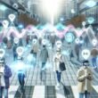 Menschen mit Kopfhörern und AR-Brillen gehen durch eine belebt-futuristische Stadt, während leuchtende Klangwellen, Icons und Audio-Layer als holographische Animationen um sie herum schimmern.