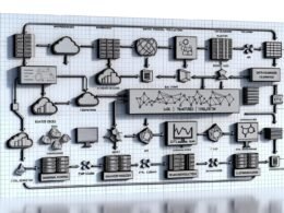 Technische Illustration eines vollständigen Datenvisualisierungs-Workflows mit Datenquellen, ETL-Pipeline, Datenmodellierung und modernen Dashboards.