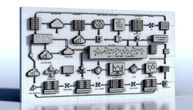 Technische Illustration eines vollständigen Datenvisualisierungs-Workflows mit Datenquellen, ETL-Pipeline, Datenmodellierung und modernen Dashboards.
